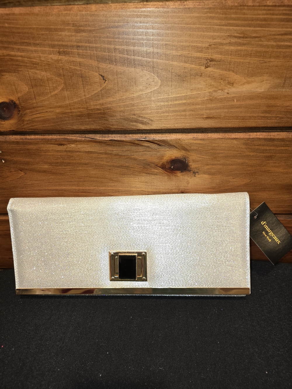 Lux Shimmer Clutch in Ivory with Gold Trim
